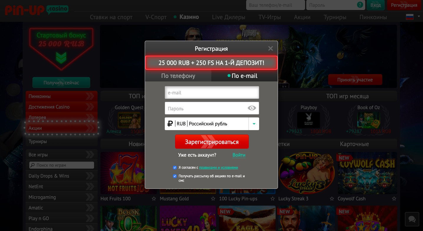 Регистрация в Пин Ап Крейзи манки